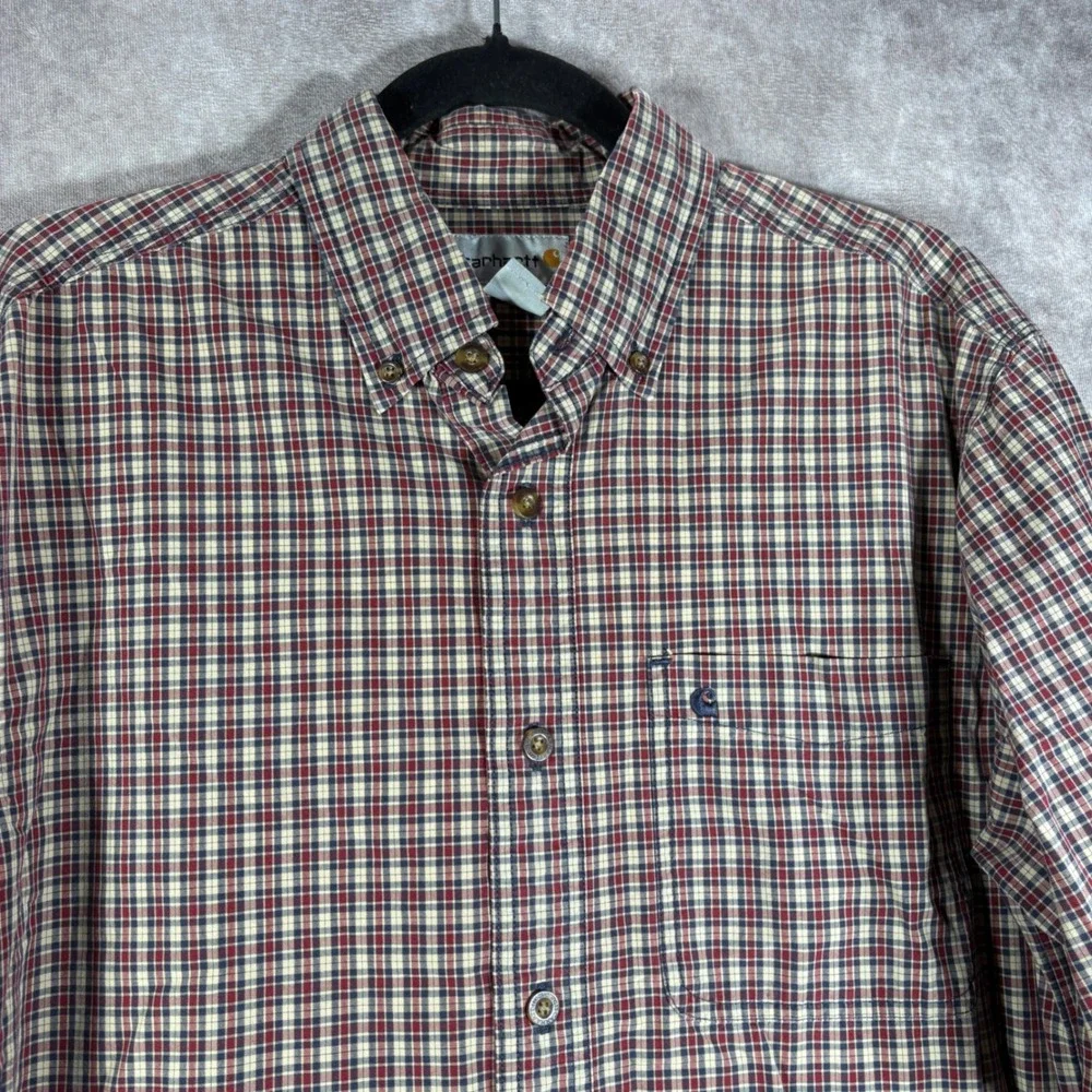 Carhartt Button Down Shirt Mens Medium Red Plaid Long Sleeve Cotton Casual Work